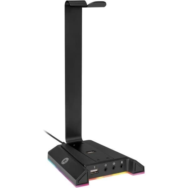 myWall HK2L Stöd för hörlurar med RGB-ljuseffekt och virtuellt surroundljud 7.1, med 2 USB-portar, Svart