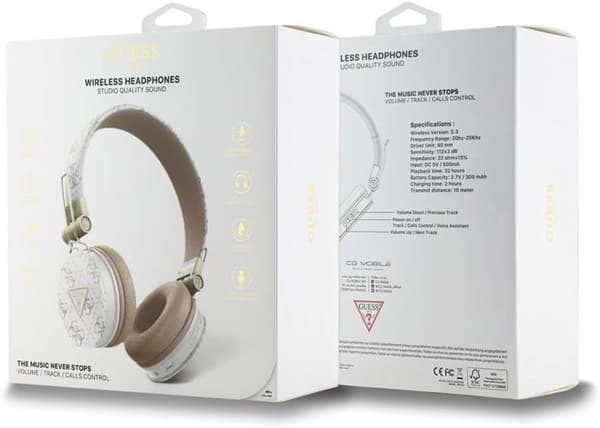 Bluetooth On-Ear Hörlurar - Guess - GUBH70E4PTMH - Vit - ENC - Lång batteritid