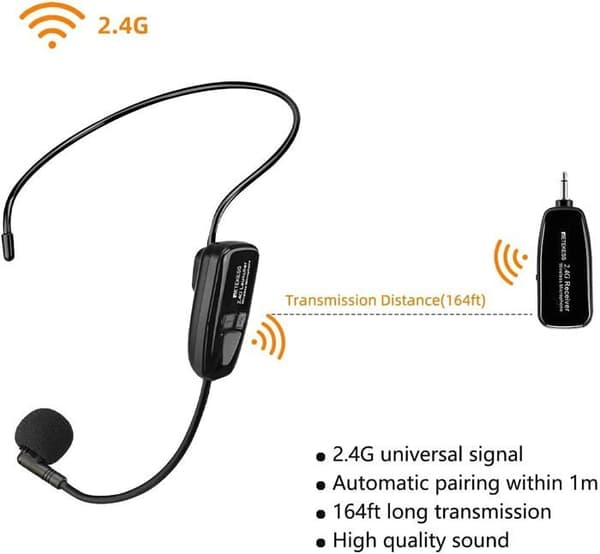 Retekess TT123 Trådlöst Mikrofonheadset, 2.4G, PA-system, Mikrofonförstärkning, Uppladdningsbart, för Fitnesskurser