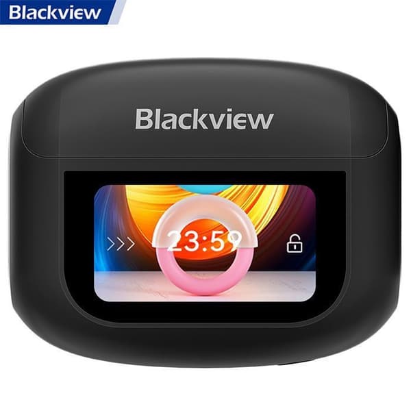 Trådlösa hörlurar Blackview AirBuds 12, Bluetooth-hörlurar utan sladd BT 5.4 med LED-touchdisplay 400mAh ANC&amp;ENC IPX7 vattentåliga - Svart