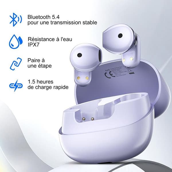 Trådlösa hörlurar Blackview AirBuds 20, Bluetooth-hörlurar med brusreducering DNS 400 mAh IPX4 vattentåliga - Lila
