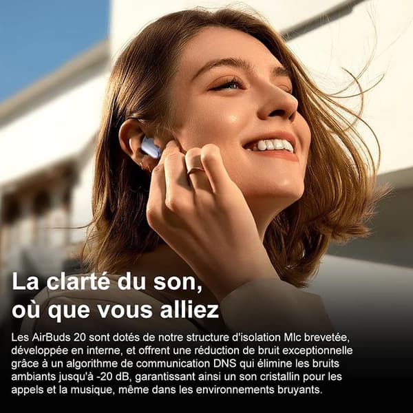 Trådlösa hörlurar Blackview AirBuds 20, Bluetooth-hörlurar med brusreducering DNS 400 mAh IPX4 vattentåliga - Lila