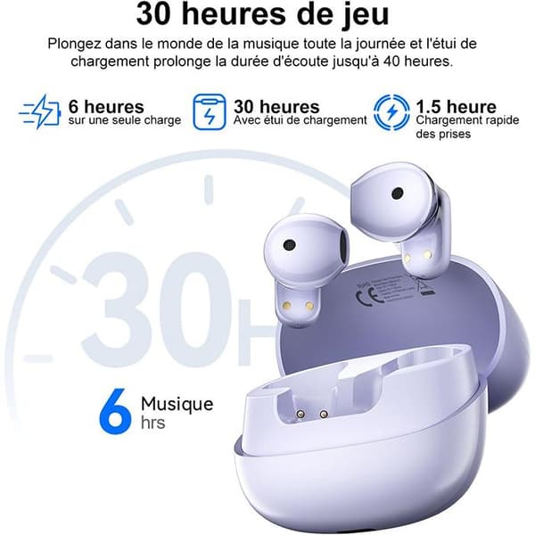 Trådlösa hörlurar Blackview AirBuds 20, Bluetooth-hörlurar med brusreducering DNS 400 mAh IPX4 vattentåliga - Lila