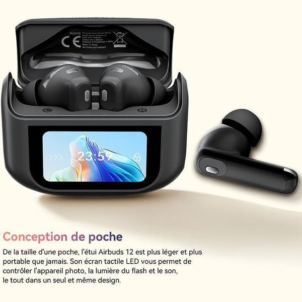 Buller Anti-Buller ANC/ENC, Blackview AirBuds 12 Trådlösa Bluetooth Hörlurar, LED Touchskärm 400mAh ANC&amp;ENC IPX7 vattentålig - Svart