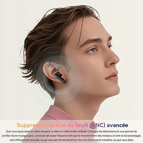 Buller Anti-Buller ANC/ENC, Blackview AirBuds 12 Trådlösa Bluetooth Hörlurar, LED Touchskärm 400mAh ANC&amp;ENC IPX7 vattentålig - Svart
