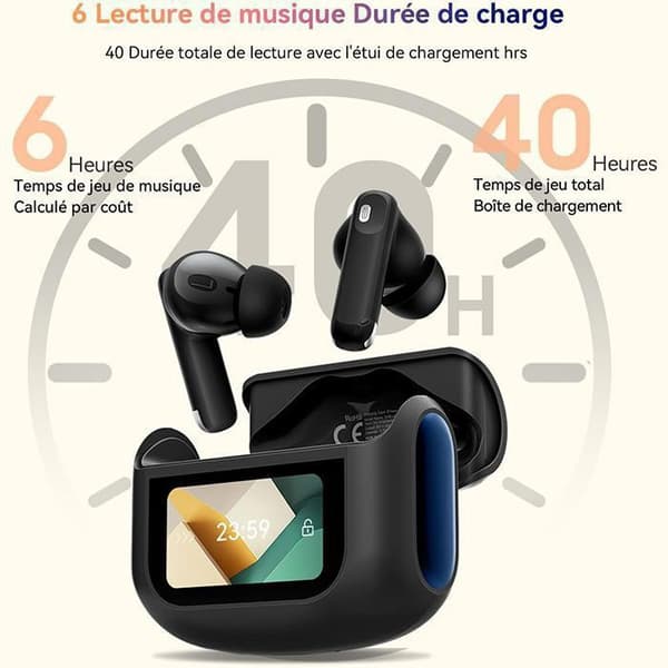 Buller Anti-Buller ANC/ENC, Blackview AirBuds 12 Trådlösa Bluetooth Hörlurar, LED Touchskärm 400mAh ANC&ENC IPX7 vattentålig - Svart
