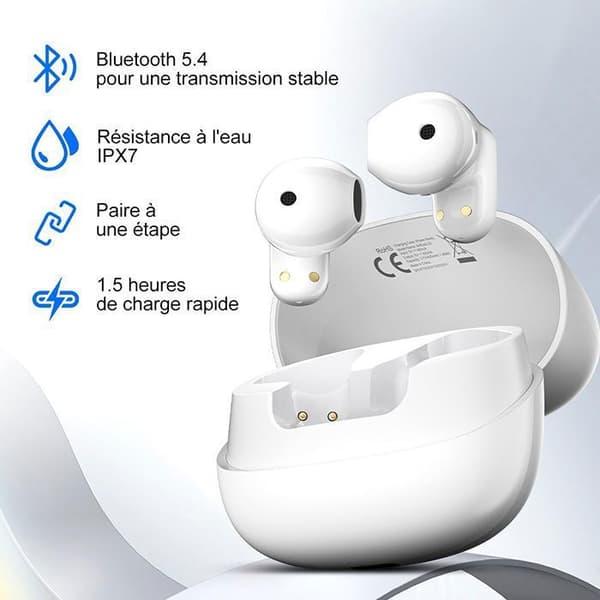 Trådlösa hörlurar Blackview AirBuds 20, Bluetooth-hörlurar med brusreducering DNS 400 mAh IPX4 vattentåliga - Vit