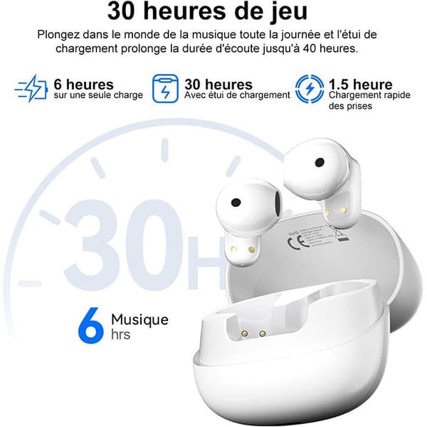 Trådlösa hörlurar Blackview AirBuds 20, Bluetooth-hörlurar med brusreducering DNS 400 mAh IPX4 vattentåliga - Vit