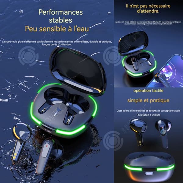 INN Trådlösa bluetooth-hörlurar bluetooth 5.1 stereo med LED-lampa sporthörlurar in-ear gaming-headset
