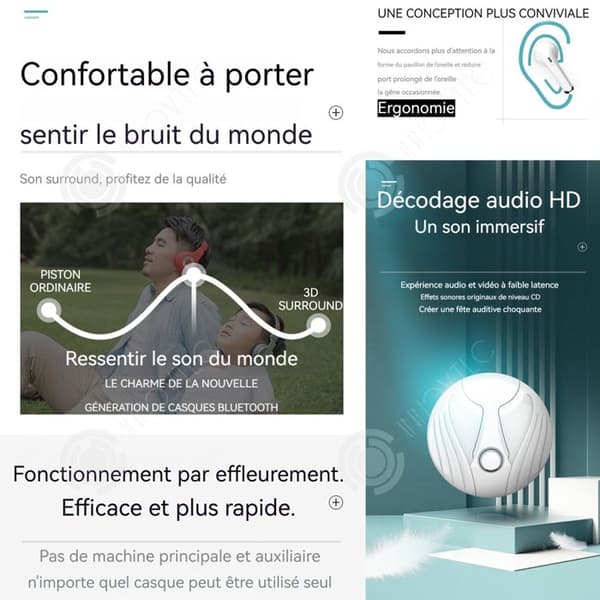 INN Bluetooth-hörlurar med engelvingar, bilaterala stereohörlurar för spel, trådlösa in-ear-hörlurar med brusreducering, present