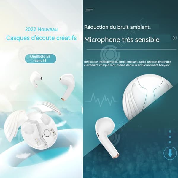 INN Bluetooth-hörlurar med engelvingar, bilaterala stereohörlurar för spel, trådlösa in-ear-hörlurar med brusreducering, present