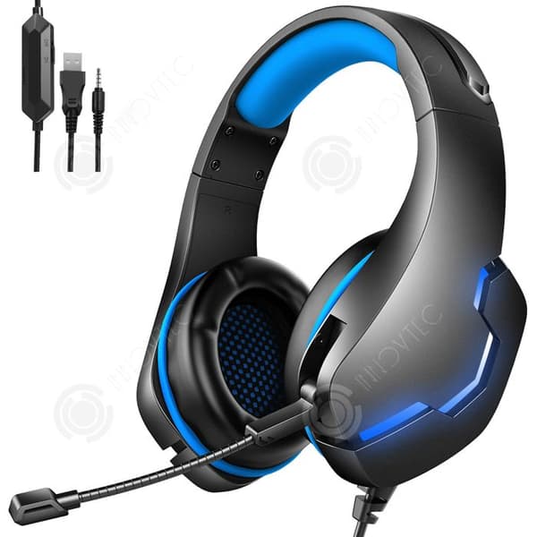 INN Bullerreducerande hörlurar 3,5 mm bärbara gaming hörlurar med lång batteritid snygg belysning gamer headset