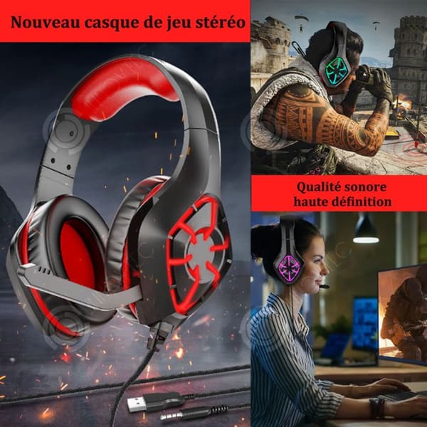 INN Bluetooth-hörlurar 40 mm ljudhuvudtelefoner med kabel, 7-färgers ljuseffekter, stereoljud med 3,5 mm hörlurskontakt