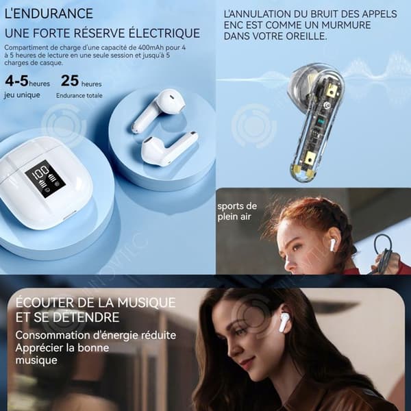 INN trådlösa Bluetooth-hörlurar 25 timmars kontinuerlig användning med laddningsfodral LED Digital Power Display