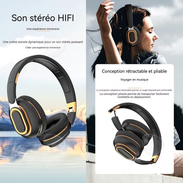 Hörselskydd vuxen 400mah bluetooth 5,0 typ-c 3 uppspelningslägen 10-15m 9D surroundljud vikbara trådlösa bluetooth-hörlurar
