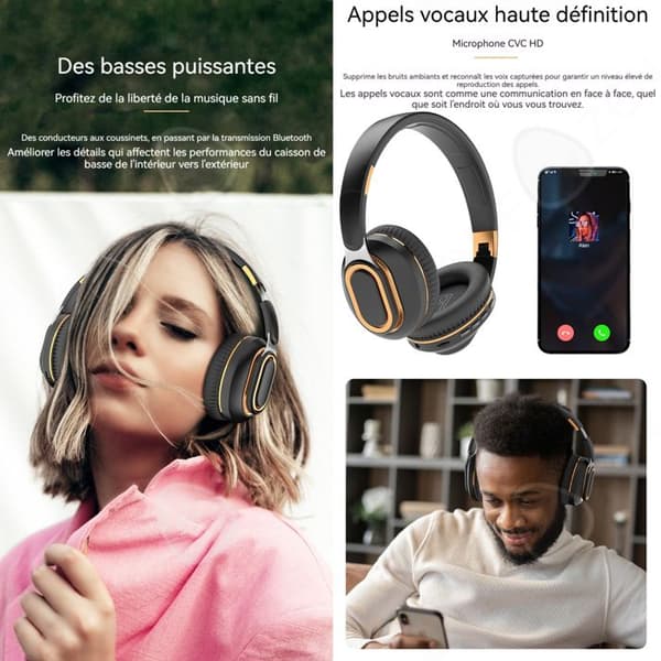 Hörselskydd vuxen 400mah bluetooth 5,0 typ-c 3 uppspelningslägen 10-15m 9D surroundljud vikbara trådlösa bluetooth-hörlurar