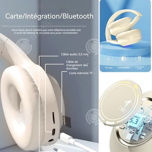 INN Huvudmonterat trådlöst bluetooth-headset 5.2 trådlöst bluetooth-headset hopfällbart bluetooth-headset med aktiv reduktionsfunktion