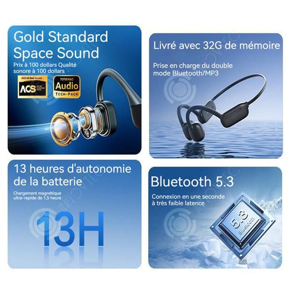 INN Bluetooth hörlurar sport benledning trådlös sim ipx8 vattentät med mikrofon brusreducering hänger runt halsen