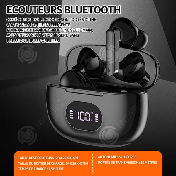 INN Trådlösa bluetooth hörlurar 23 x 25 x 31 mm headset storlek bluetooth hörlurar lång räckvidd brusreducering gäller