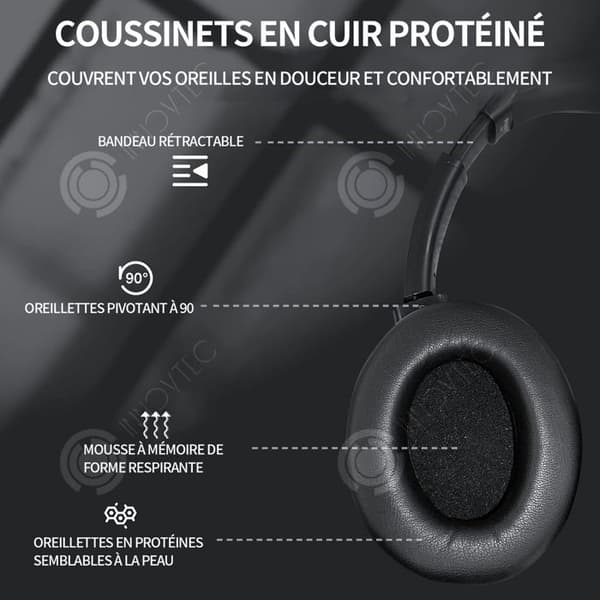 INN Bluetooth Headset V5.3 Extra lång batteritid 12 timmar 40 mm Högtalare Surroundljud Gratis växling Trådlöst/trådbundet Svart