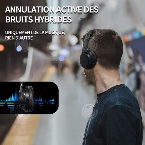 INN Bluetooth Headset V5.3 Extra lång batteritid 12 timmar 40 mm Högtalare Surroundljud Gratis växling Trådlöst/trådbundet Svart
