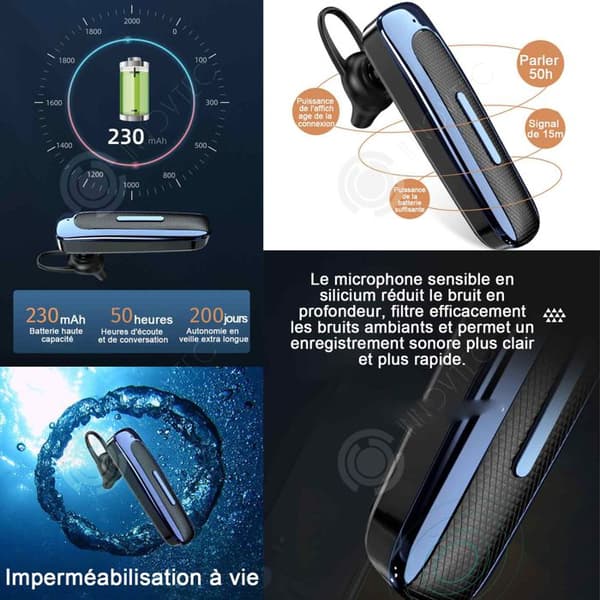 INN Trådlösa Bluetooth-hörlurar 230 mah Bluetooth 5.3 Ear Clip Digital pekskärm Fingeravtryck brusreducering
