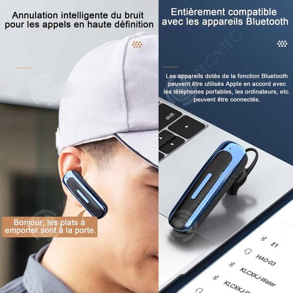 INN Trådlösa Bluetooth-hörlurar 230 mah Bluetooth 5.3 Ear Clip Digital pekskärm Fingeravtryck brusreducering