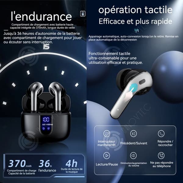 INN Trådlösa Bluetooth-hörlurar 36 timmars speltid Långdistansbrusreducering In-Ear Bluetooth-hörlurar