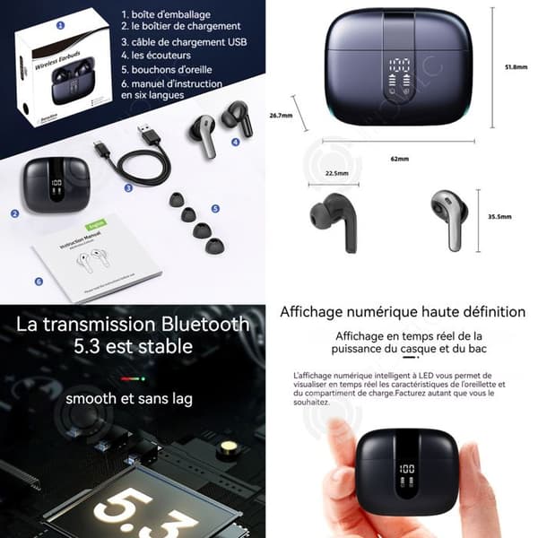 INN Trådlösa Bluetooth-hörlurar 36 timmars speltid Långdistansbrusreducering In-Ear Bluetooth-hörlurar