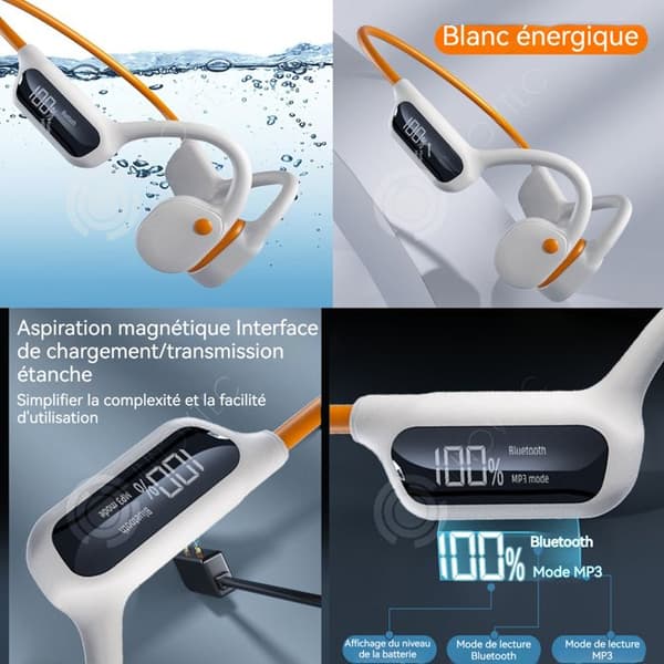 INN Bone conduction hörlurar IP8 230mA vita bluetooth 5.3 trådlösa bluetooth hörlurar med 32 GB minne trådlöst bluetooth headset