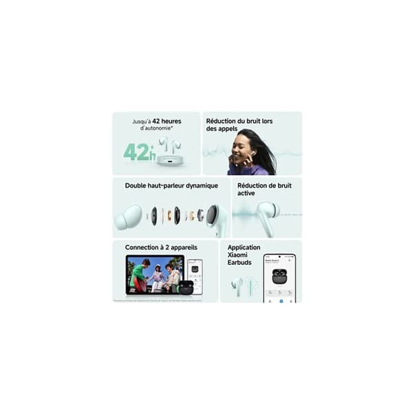 Bluetooth-hörlurar - Redmi - Buds 6 - Aktiv brusreducering - Batteritid 42 timmar - In-ear