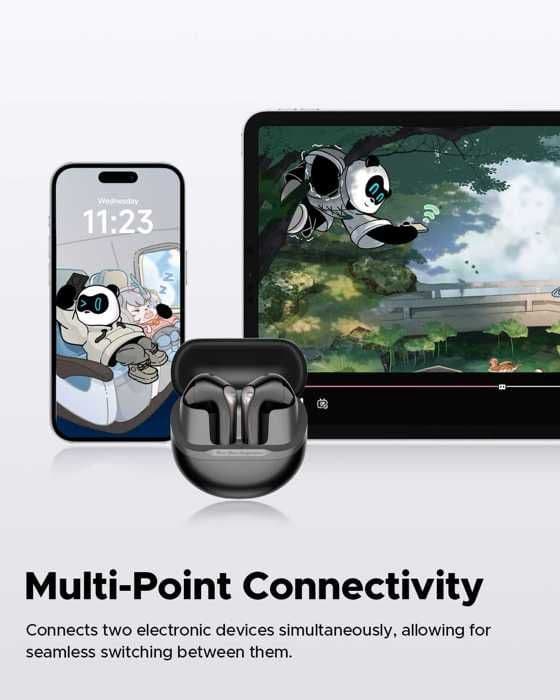 SoundPEATS Air5 -Svart- Trådlösa hörlurar Bluetooth 5.4 med 6 mikrofoner, AI-bakgrundsljudreducering och CVC V8.0.