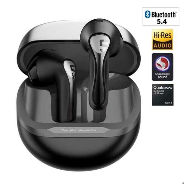 SoundPEATS Air5 -Svart- Trådlösa hörlurar Bluetooth 5.4 med 6 mikrofoner, AI-bakgrundsljudreducering och CVC V8.0.