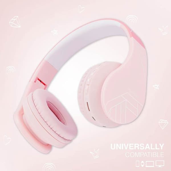 PowerLocus P1Kids Trådlösa Bluetooth-hörlurar, PowerLocus Ljudhörlurar för Barn - Rosa