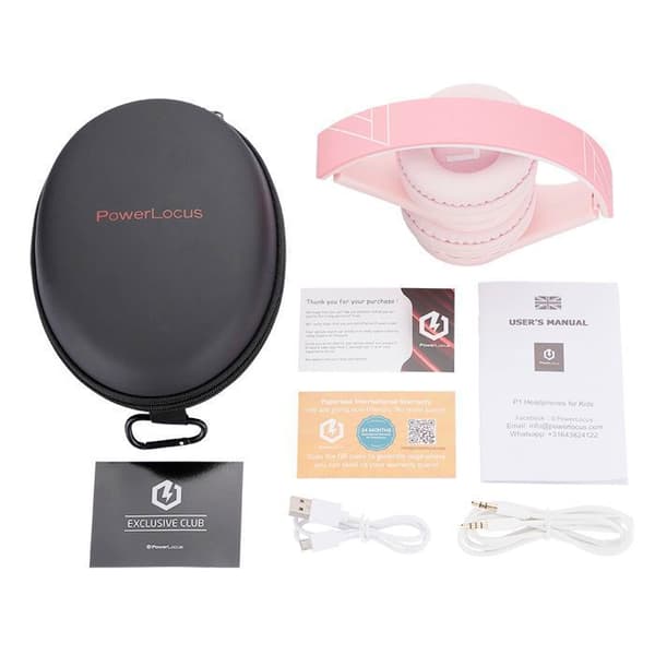 PowerLocus P1Kids Trådlösa Bluetooth-hörlurar, PowerLocus Ljudhörlurar för Barn - Rosa