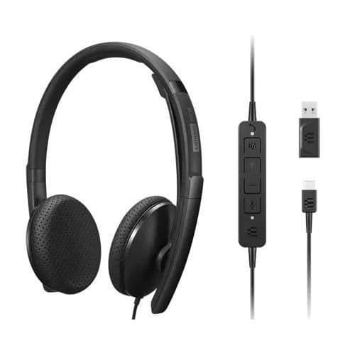 VoIP-huvudtelefon - LENOVO - 4XD1M45626 - Över-örat - Trådad - USB-C - Svart