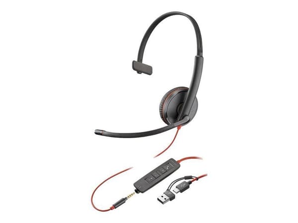 HP Inc. Poly Blackwire 3215 trådbundet headset on-ear 3,5 mm-uttag, USB-C