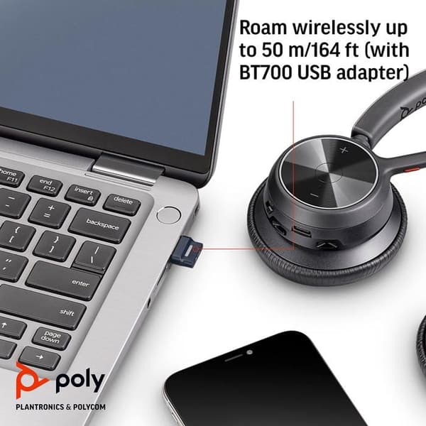 Headset - Bluetooth - trådlöst, trådbundet - USB-C - HP Inc. - Poly Voyager 4320 - Voyager 4300 series - headset - on-ear