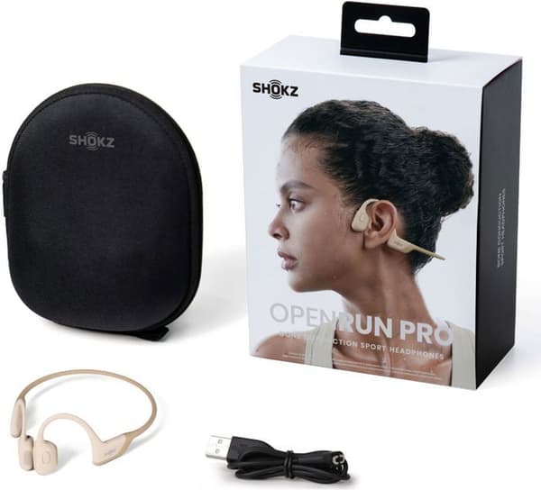Benledningshörlurar - Shokz - Openrun - Beige - 26g - Vattentåliga - Bluetooth 5.1