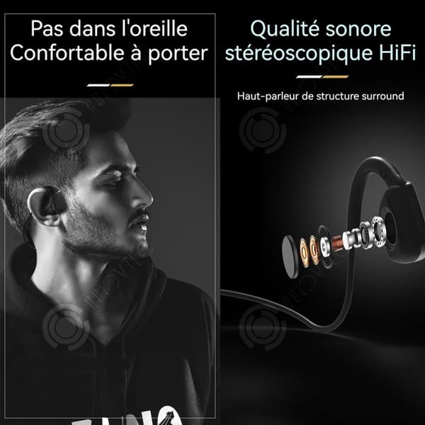 INN Hörlurar med benledande teknik, 8 timmar kontinuerlig användning, inbyggt minne på 16 GB för att lagra musik, kan fällas ihop efter behov.