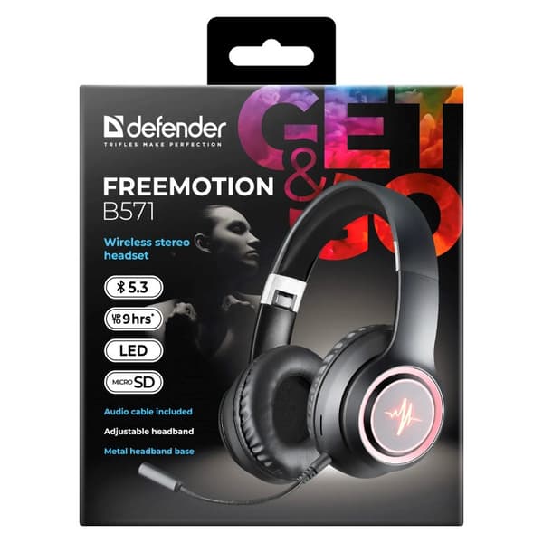 HÖRRTELEFONDEFENDER BLUETOOTH FREEMOTION B571 SVART LED