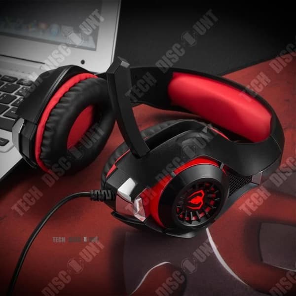 TD® Red Gaming Headset med Mic för PC och Laptop - Ljusstark LED Svart Röd Bekväm