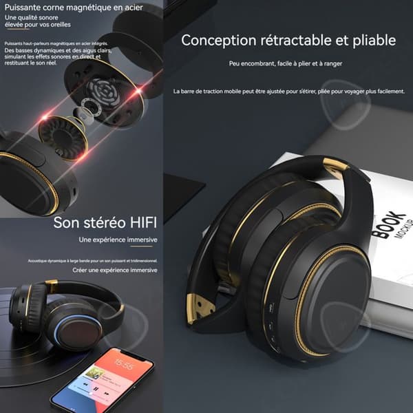 Hörselkåpor för vuxna 400mah bluetooth 5.3 FM med 16h batteritid, 3D stereo, hopfällbara trådlösa bluetooth-hörlurar