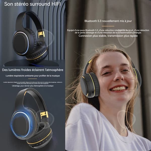 Hörselkåpor för vuxna 400mah bluetooth 5.3 FM med 16h batteritid, 3D stereo, hopfällbara trådlösa bluetooth-hörlurar
