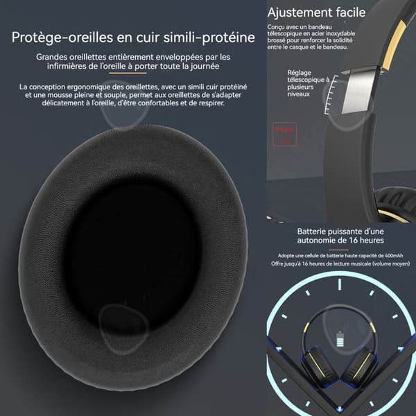 Hörselkåpor för vuxna 400mah bluetooth 5.3 FM med 16h batteritid, 3D stereo, hopfällbara trådlösa bluetooth-hörlurar