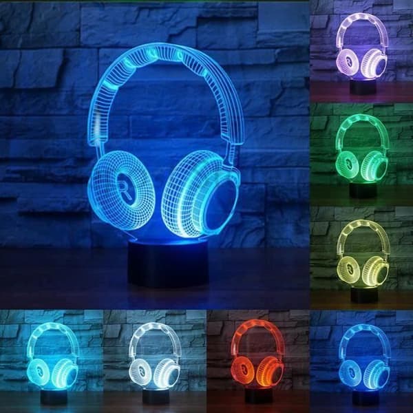Bästa gåvan 3D DJ-hörlurar Illusion Light Studio Musikheadset 7 färger hifi-musik Hörlurar LED-lampa i rummet G03E8