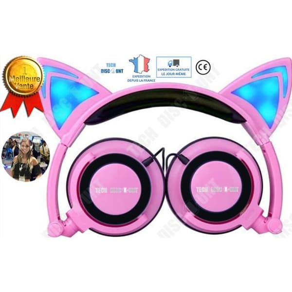 TD® Kabelanslutna ljudhörlurar Kawaii Child Gaming Noise Cancelling Luminous Cat Ear Music Telefon Vikbara kraftfulla hörsnäckor