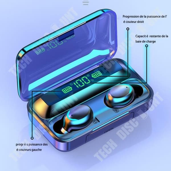 TD® Bluetooth-hörlurar F9 Smiley Face Touch Bluetooth-headset Digital display med tre batterier