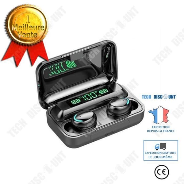 TD® Bluetooth-hörlurar F9 Smiley Face Touch Bluetooth-headset Digital display med tre batterier