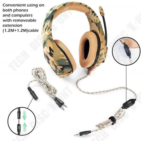 TD® Camouflage Gaming Headset-hörlurar med brusreducerande stereomikrofon